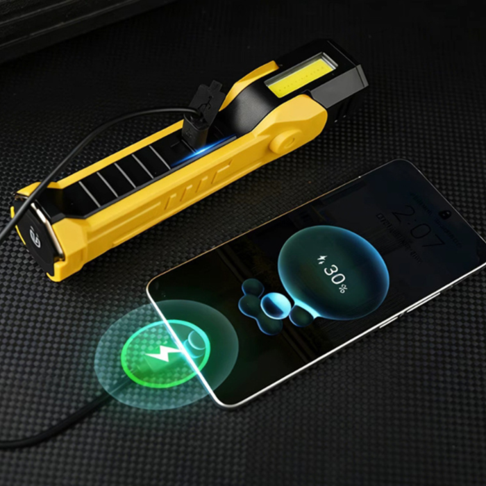 Lanterna LED atelier VarioShop® reincarcabila COB galben-negru, cu magnet si carlig, functie powerbank, USB-C, 7 moduri iluminare, lampa lucru multifunctionala portabila [3]