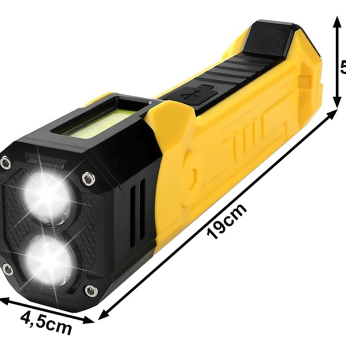 Lanterna LED atelier VarioShop® reincarcabila COB galben-negru, cu magnet si carlig, functie powerbank, USB-C, 7 moduri iluminare, lampa lucru multifunctionala portabila [6]