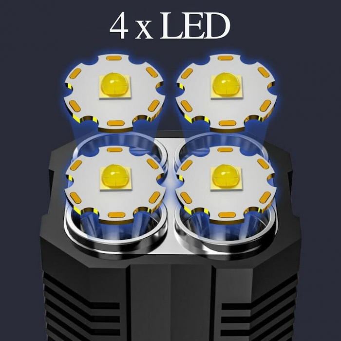 Lanterna LED Portabila VarioShop®, 4 Moduri De Iluminare, Impermeabilitate IPX4, Indicator Nivel Baterie, Distanta Lumina 300 m, Incarcare Rapida, 14.5 x 6 x 5.5 cm, Negru [6]