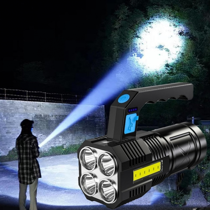 Lanterna LED Portabila VarioShop®, 4 Moduri De Iluminare, Impermeabilitate IPX4, Indicator Nivel Baterie, Distanta Lumina 300 m, Incarcare Rapida, 14.5 x 6 x 5.5 cm, Negru [12]