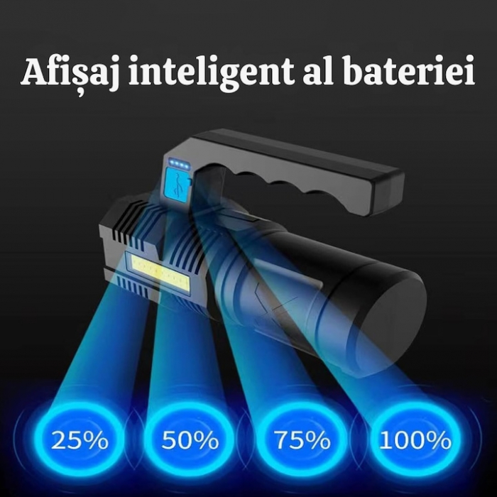 Lanterna LED Portabila VarioShop®, 4 Moduri De Iluminare, Impermeabilitate IPX4, Indicator Nivel Baterie, Distanta Lumina 300 m, Incarcare Rapida, 14.5 x 6 x 5.5 cm, Negru [3]
