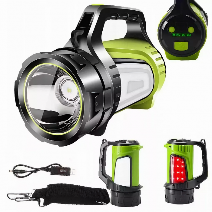 Lanterna LED Reincarcabila VarioShop® - 3 Surse de Lumina, 10 Module de Lumina, 8-20h Autonomie, Acumulator Extern 8000 mAh, Curea Umar 95 cm, Baterie 4500 mAh, Incarcare MicroUSB, Diametru 10 cm, Dim [28]
