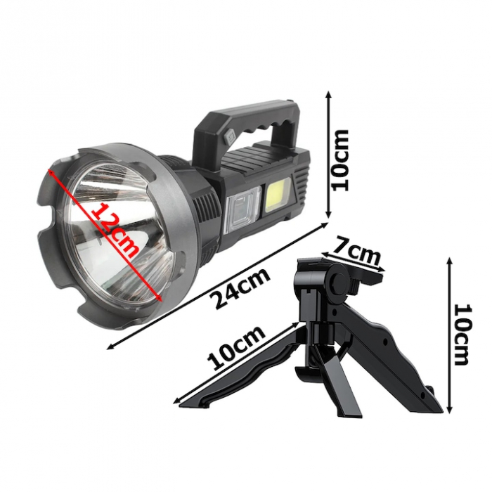 Lanterna Multifunctionala cu Trepied VarioShop®, 4 Moduri De Iluminat, COB 50, Reincarcabila, Incarcare USB, Indicator baterie, Negru [5]