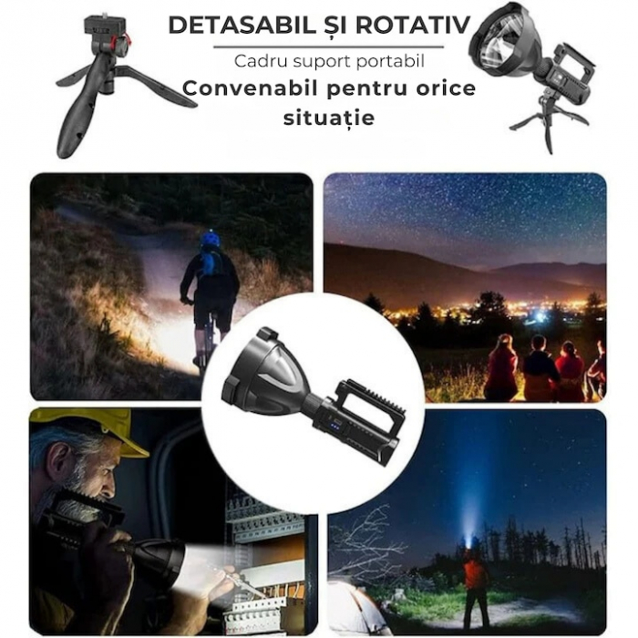 Lanterna Multifunctionala cu Trepied VarioShop®, 4 Moduri De Iluminat, COB 50, Reincarcabila, Incarcare USB, Indicator baterie, Negru [3]