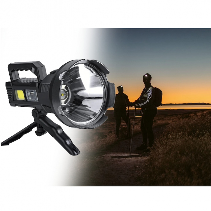 Lanterna Multifunctionala cu Trepied VarioShop®, 4 Moduri De Iluminat, COB 50, Reincarcabila, Incarcare USB, Indicator baterie, Negru [8]