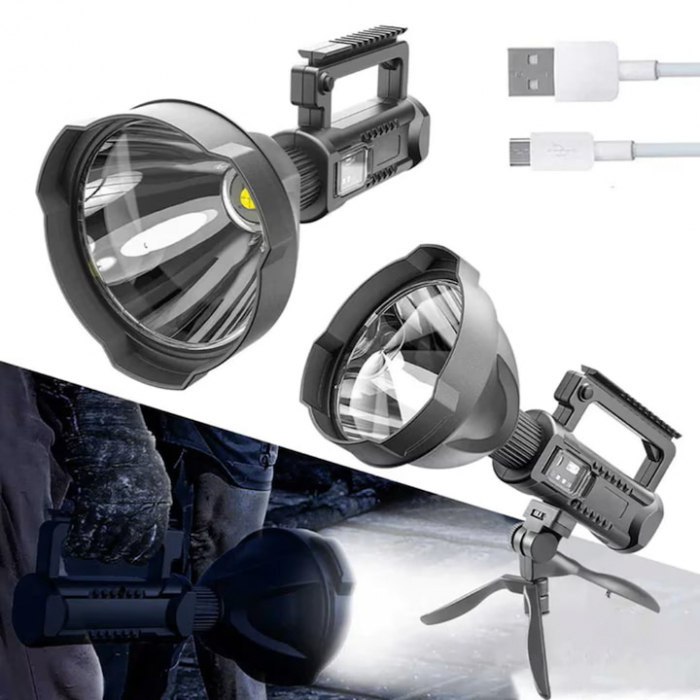 Lanterna Multifunctionala cu Trepied VarioShop®, 4 Moduri De Iluminat, COB 90, Reincarcabila, Incarcare USB, Indicator baterie, Negru [5]