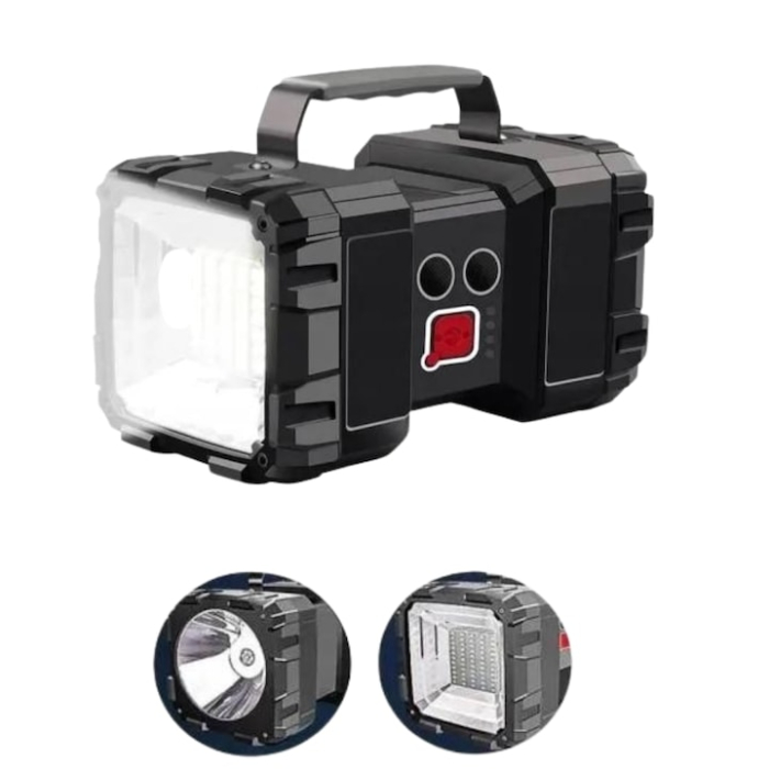 Lanterna multifunctionala VarioShop®, reincarcabila, 7 moduri de lumina, 2 capete de iluminare, ABS, baterie 10.000 mAh, power bank, 1200lm, Iluminare 5-12 h, Negru [6]