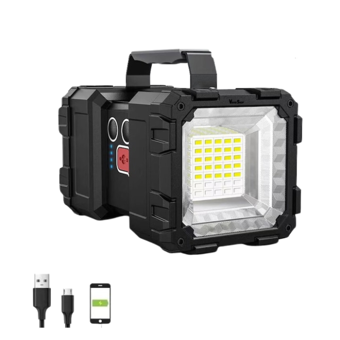 Lanterna multifunctionala VarioShop®, reincarcabila, 7 moduri de lumina, 2 capete de iluminare, ABS, baterie 10.000 mAh, power bank, 1200lm, Iluminare 5-12 h, Negru [7]