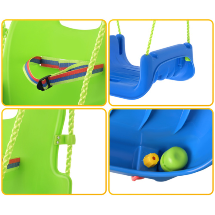 Leagan copii 3 in 1 VarioShop®, cu bara protectie si spatar detasabile, franghii reglabile 120-150 cm, antiderapant, pentru interior si gradina, albastru/verde [6]