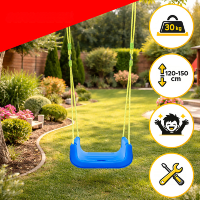 Leagan copii 3 in 1 VarioShop®, cu bara protectie si spatar detasabile, franghii reglabile 120-150 cm, antiderapant, pentru interior si gradina, albastru/verde [5]