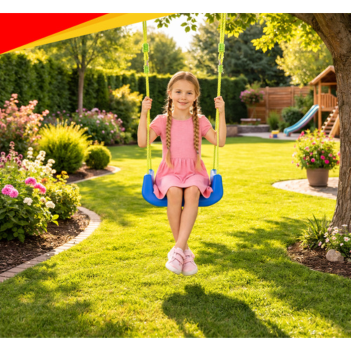 Leagan copii 3 in 1 VarioShop®, cu bara protectie si spatar detasabile, franghii reglabile 120-150 cm, antiderapant, pentru interior si gradina, albastru/verde [7]