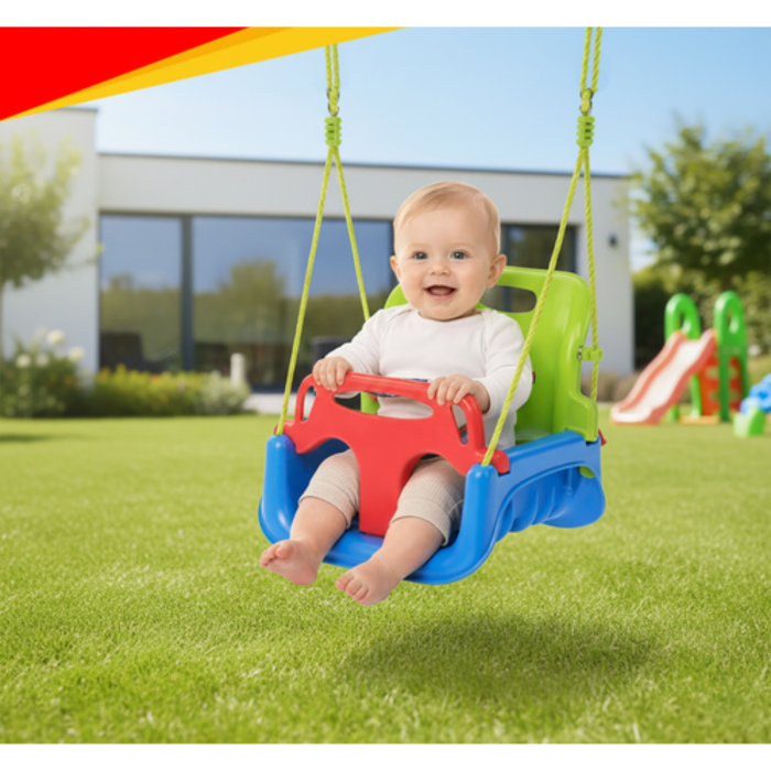 Leagan copii 3 in 1 VarioShop®, cu bara protectie si spatar detasabile, franghii reglabile 120-150 cm, antiderapant, pentru interior si gradina, albastru/verde [3]