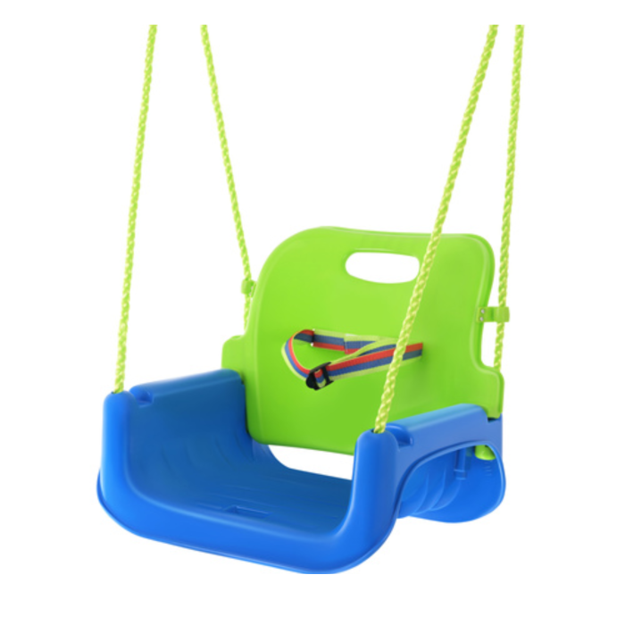 Leagan copii 3 in 1 VarioShop®, cu bara protectie si spatar detasabile, franghii reglabile 120-150 cm, antiderapant, pentru interior si gradina, albastru/verde [9]