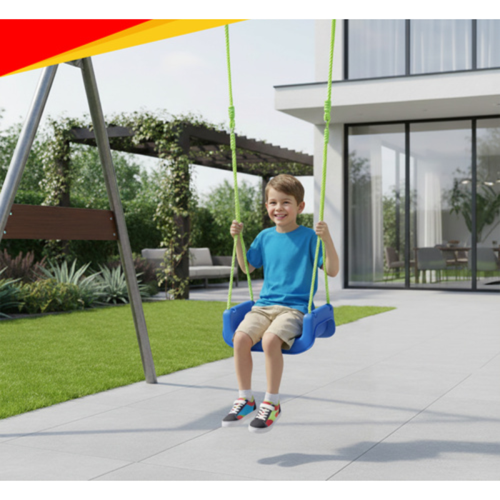 Leagan copii 3 in 1 VarioShop®, cu bara protectie si spatar detasabile, franghii reglabile 120-150 cm, antiderapant, pentru interior si gradina, albastru/verde [4]