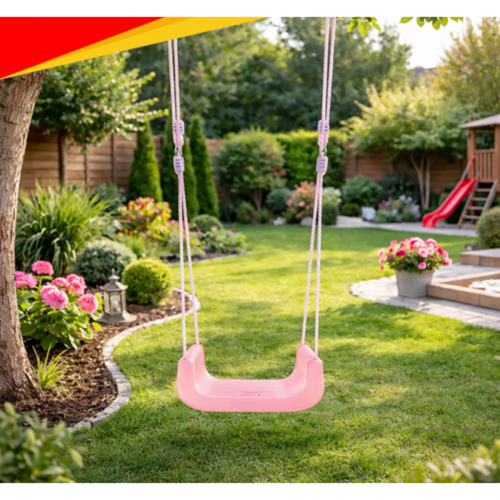 Leagan copii 3 in 1 VarioShop®, cu bara protectie si spatar detasabile, franghii reglabile 120-150 cm, antiderapant, pentru interior si gradina, roz/verde [5]