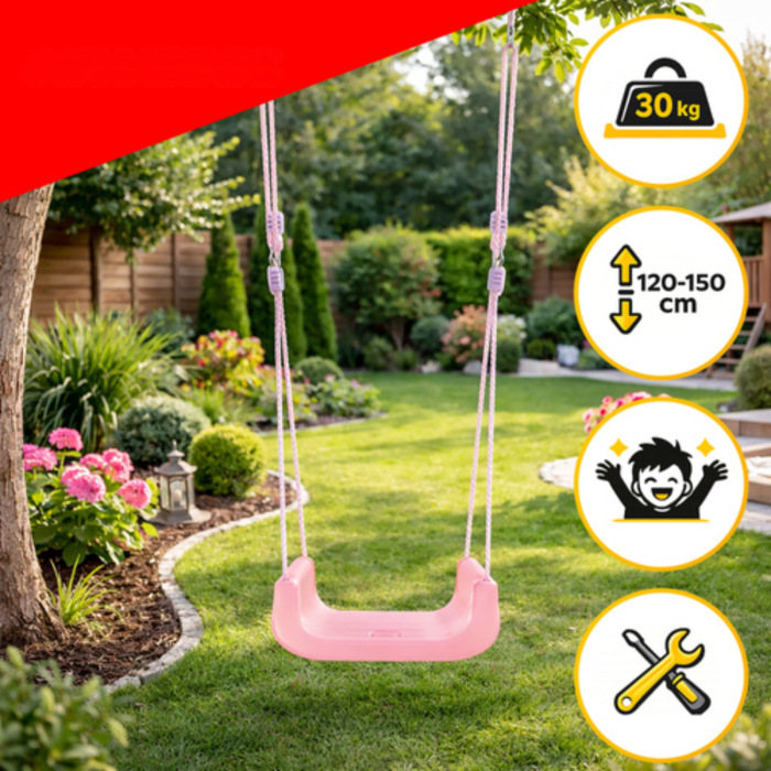 Leagan copii 3 in 1 VarioShop®, cu bara protectie si spatar detasabile, franghii reglabile 120-150 cm, antiderapant, pentru interior si gradina, roz/verde [3]