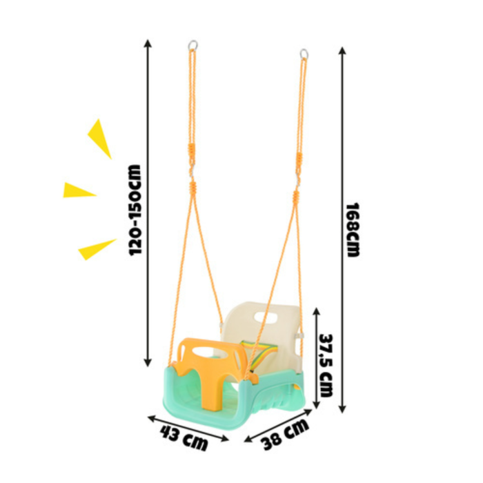 Leagan copii 3 in 1 VarioShop®, cu bara protectie si spatar detasabile, franghii reglabile 120-150 cm, antiderapant, pentru interior si gradina [6]