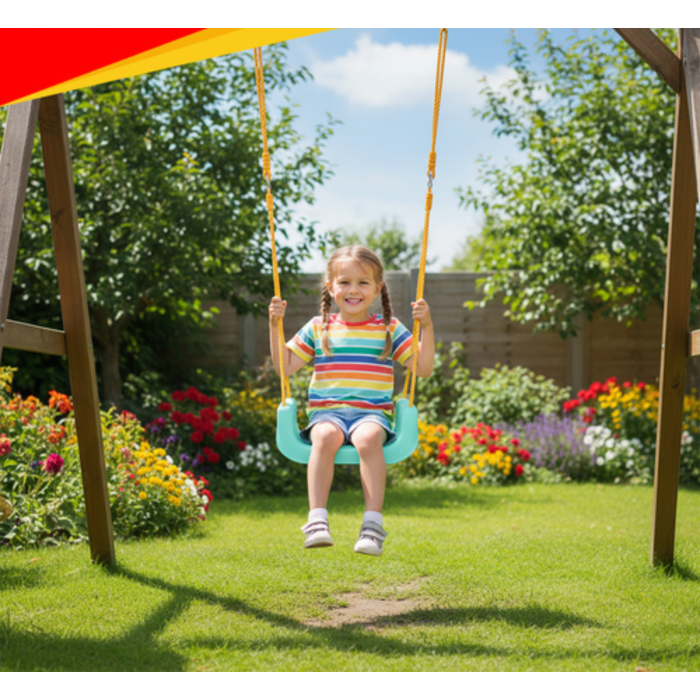 Leagan copii 3 in 1 VarioShop®, cu bara protectie si spatar detasabile, franghii reglabile 120-150 cm, antiderapant, pentru interior si gradina [4]