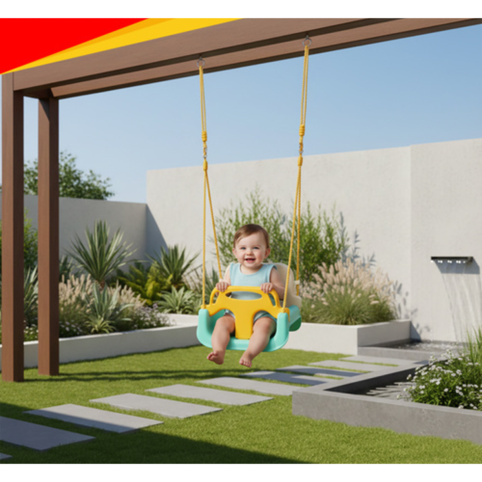 Leagan copii 3 in 1 VarioShop®, cu bara protectie si spatar detasabile, franghii reglabile 120-150 cm, antiderapant, pentru interior si gradina [10]