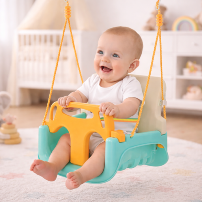 Leagan copii 3 in 1 VarioShop®, cu bara protectie si spatar detasabile, franghii reglabile 120-150 cm, antiderapant, pentru interior si gradina [11]