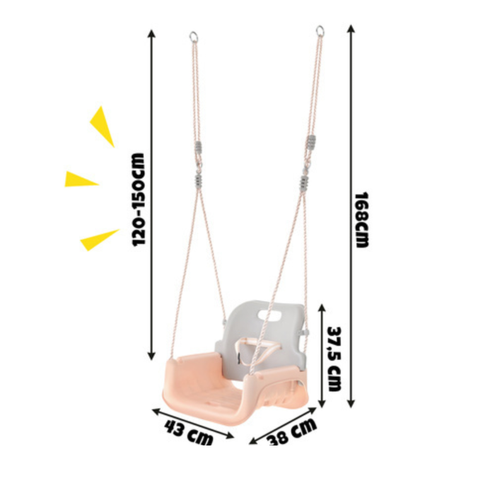 Leagan copii 3 in 1 VarioShop®, cu spatar si protectie detasabila, franghii reglabile, interior exterior, siguranta certificata, max 30 kg [5]
