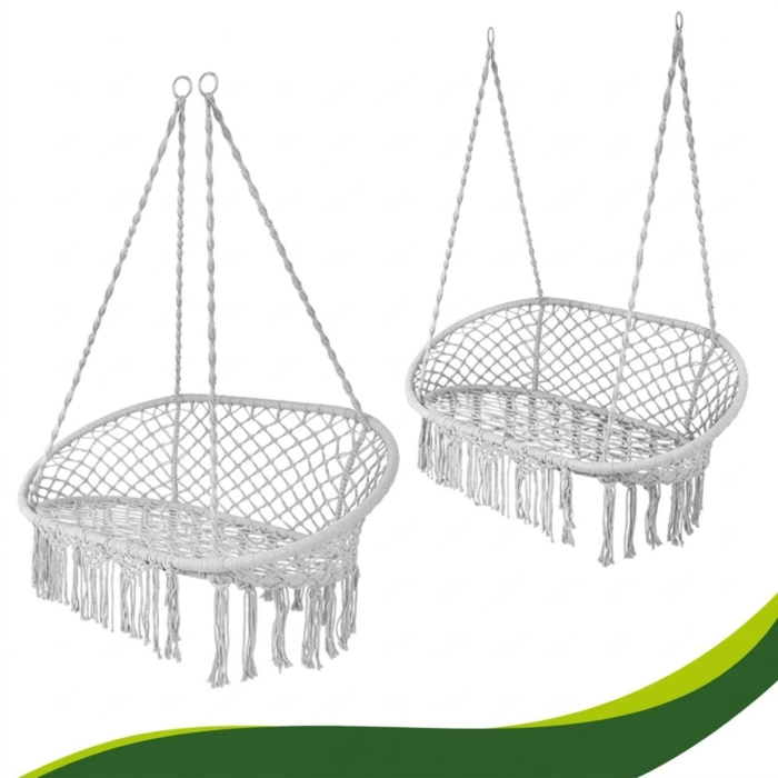 Leagan dublu gradina gri VarioShop, scaun suspendat tip cocon pentru 2 persoane, cu perne confortabile, cadru metalic rezistent, ideal pentru terasa balcon si exterior [6]