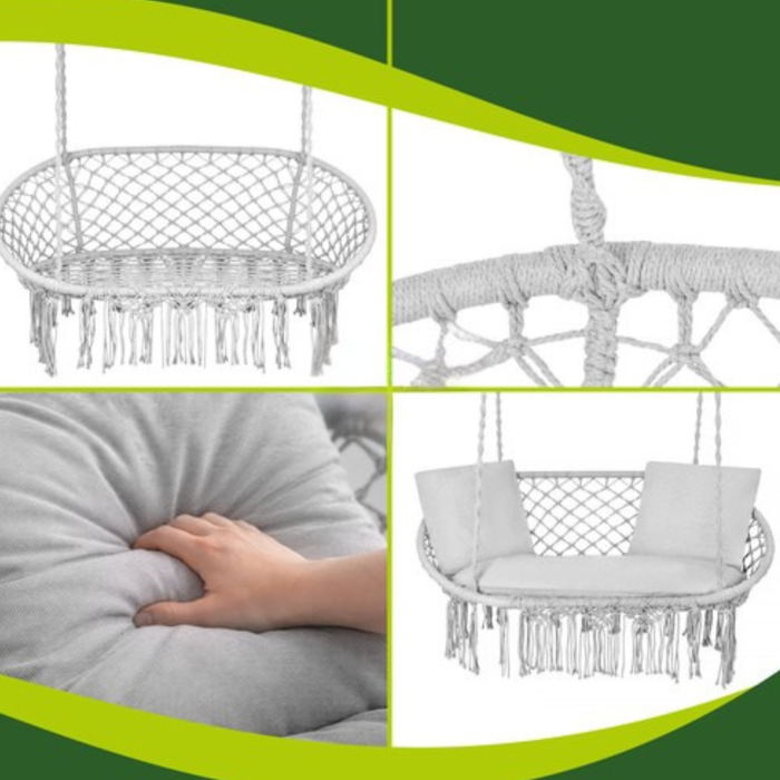 Leagan dublu gradina gri VarioShop, scaun suspendat tip cocon pentru 2 persoane, cu perne confortabile, cadru metalic rezistent, ideal pentru terasa balcon si exterior [10]