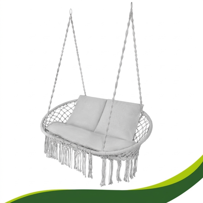 Leagan dublu gradina gri VarioShop, scaun suspendat tip cocon pentru 2 persoane, cu perne confortabile, cadru metalic rezistent, ideal pentru terasa balcon si exterior [9]