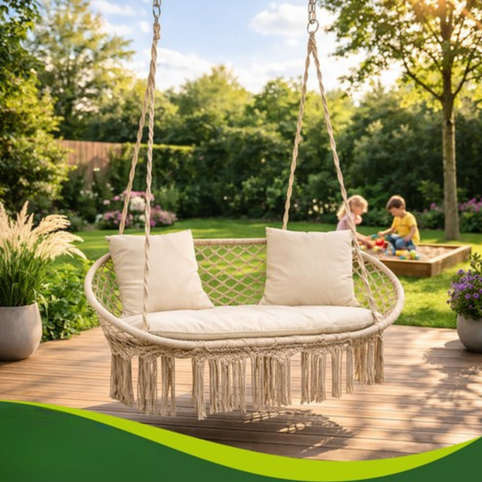 Leagan dublu gradina VarioShop crem, scaun suspendat, pentru 2 persoane, exterior [3]