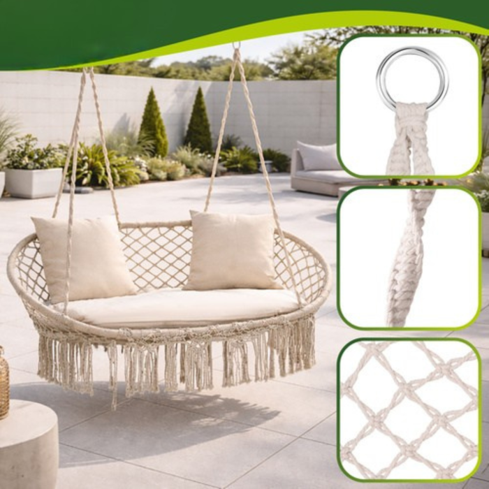 Leagan dublu gradina VarioShop crem, scaun suspendat, pentru 2 persoane, exterior [7]