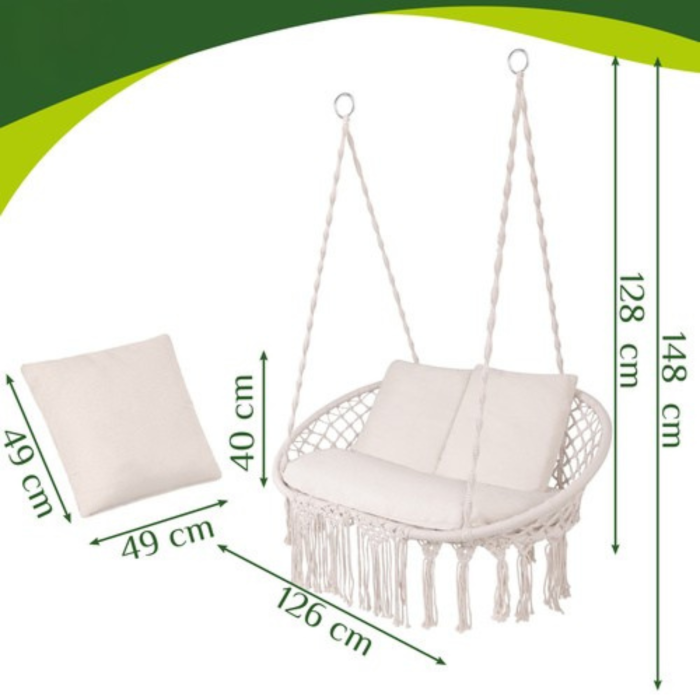 Leagan dublu gradina VarioShop crem, scaun suspendat, pentru 2 persoane, exterior [4]