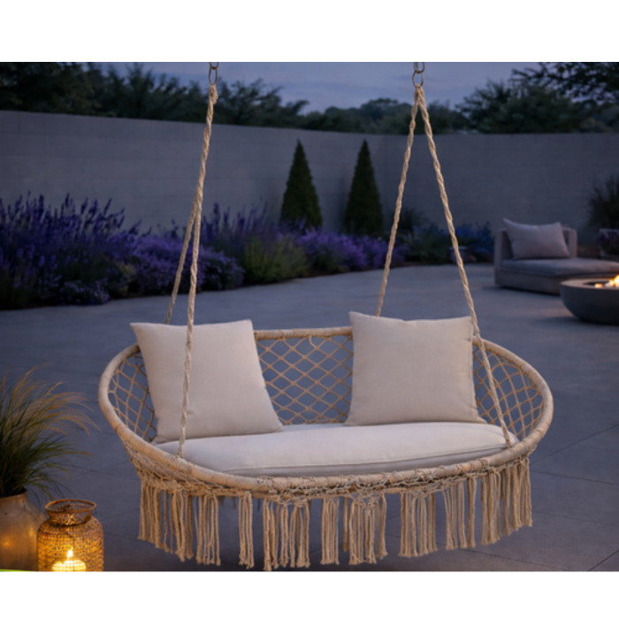 Leagan dublu gradina VarioShop crem, scaun suspendat, pentru 2 persoane, exterior [2]