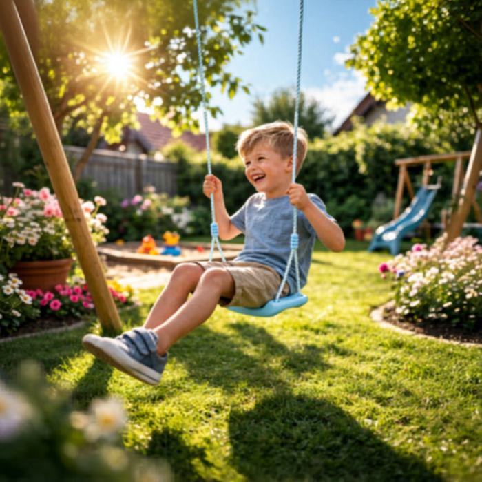 Leagan gradina copii VARIOSHOP, cu franghii reglabile, scaun tip banca, pentru interior si exterior, sigur si rezistent, sarcina 50 kg, albastru [6]