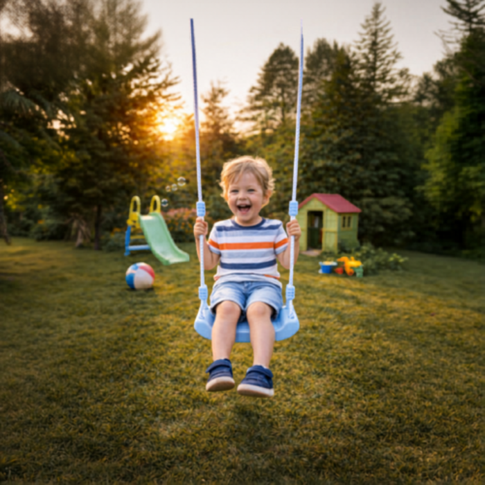 Leagan gradina copii VARIOSHOP, cu franghii reglabile, scaun tip banca, pentru interior si exterior, sigur si rezistent, sarcina 50 kg, albastru [4]