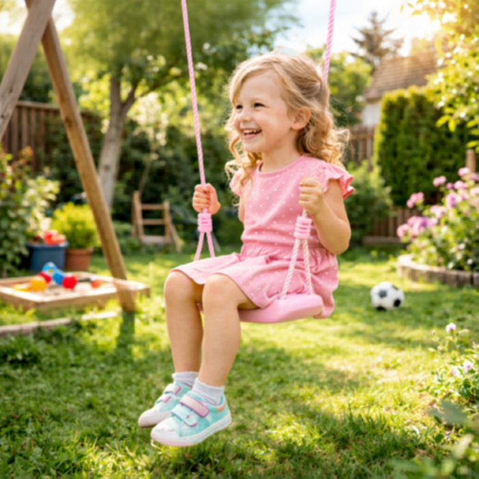 Leagan gradina copii VARIOSHOP, cu franghii reglabile, scaun tip banca, roz pudrat, pentru interior si exterior, sigur si rezistent [6]