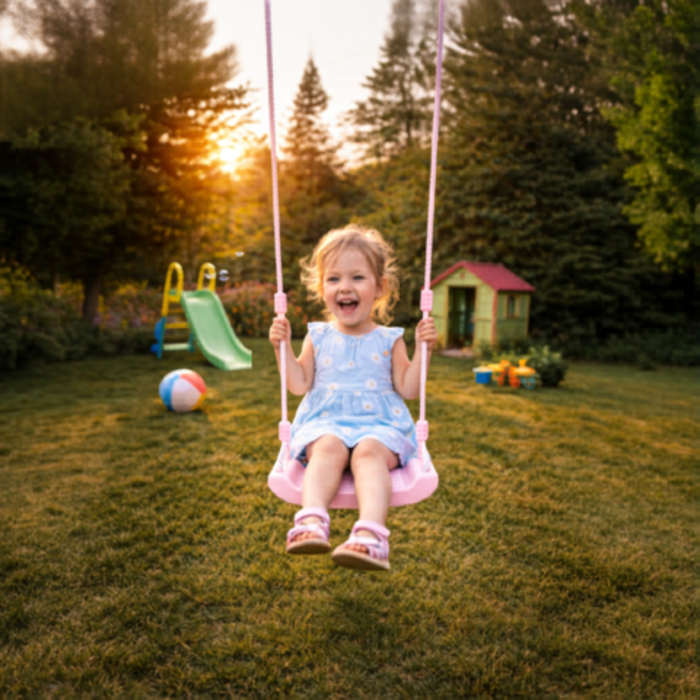 Leagan gradina copii VARIOSHOP, cu franghii reglabile, scaun tip banca, roz pudrat, pentru interior si exterior, sigur si rezistent [7]