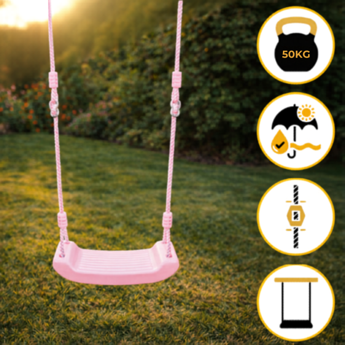 Leagan gradina copii VARIOSHOP, cu franghii reglabile, scaun tip banca, roz pudrat, pentru interior si exterior, sigur si rezistent [4]