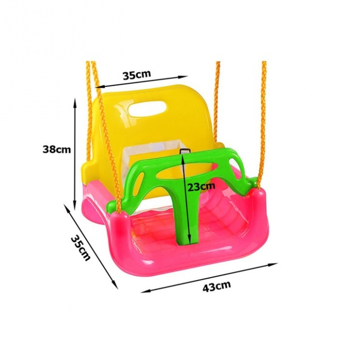 Leagan pentru Copii 3 in 1 de Exterior si Interior VarioShop®, Bara Protectie Detasabila, Centura Siguranta, Inele Prindere, Franghie Ajustabila 1.8 m, Spatar Detasabil, Functie Anti Rasturnare, 43 x [2]