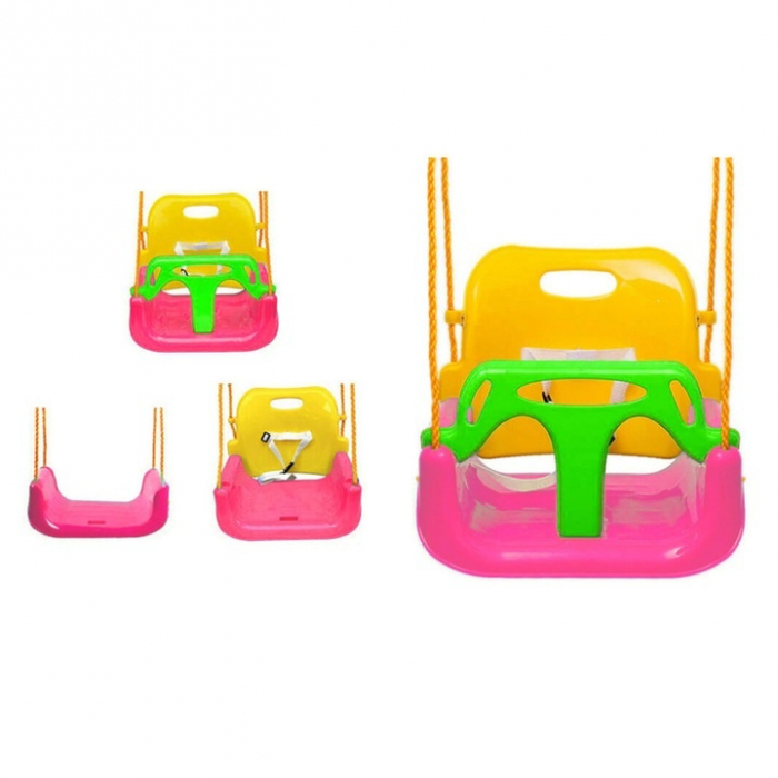 Leagan pentru Copii 3 in 1 de Exterior si Interior VarioShop®, Bara Protectie Detasabila, Centura Siguranta, Inele Prindere, Franghie Ajustabila 1.8 m, Spatar Detasabil, Functie Anti Rasturnare, 43 x [3]