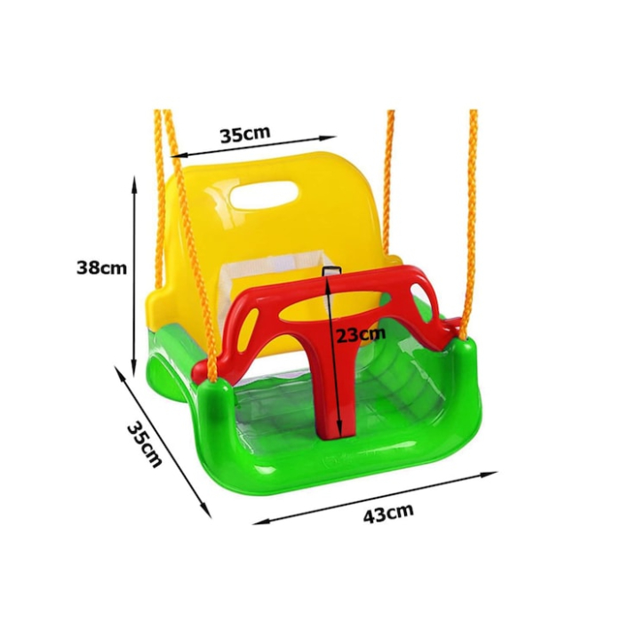 Leagan pentru Copii, 3 in 1, VarioShop®, Bara Protectie Detasabila, Centura Siguranta, Inele Prindere, Franghie Ajustabila 1.8 m, Spatar Detasabil, Functie Anti Rasturnare, 43 x 35 x 38 cm, Multicolo [7]