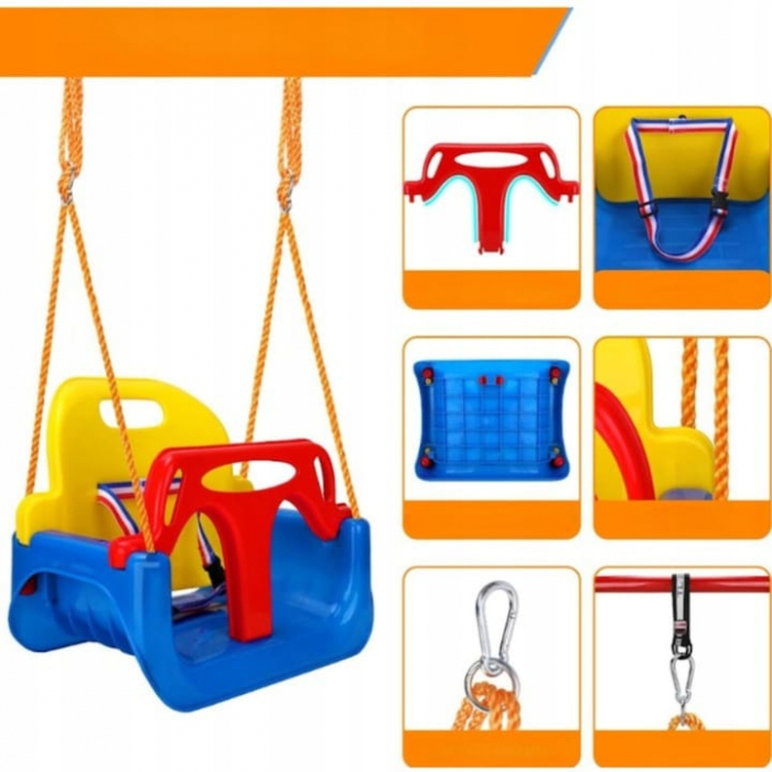 Leagan pentru Copii, 3 in 1, VarioShop®, Bara Protectie Detasabila, Centura Siguranta, Inele Prindere, Franghie Ajustabila 1.8 m, Spatar Detasabil, Functie Anti Rasturnare, 43 x 35 x 38 cm, Albastru [5]