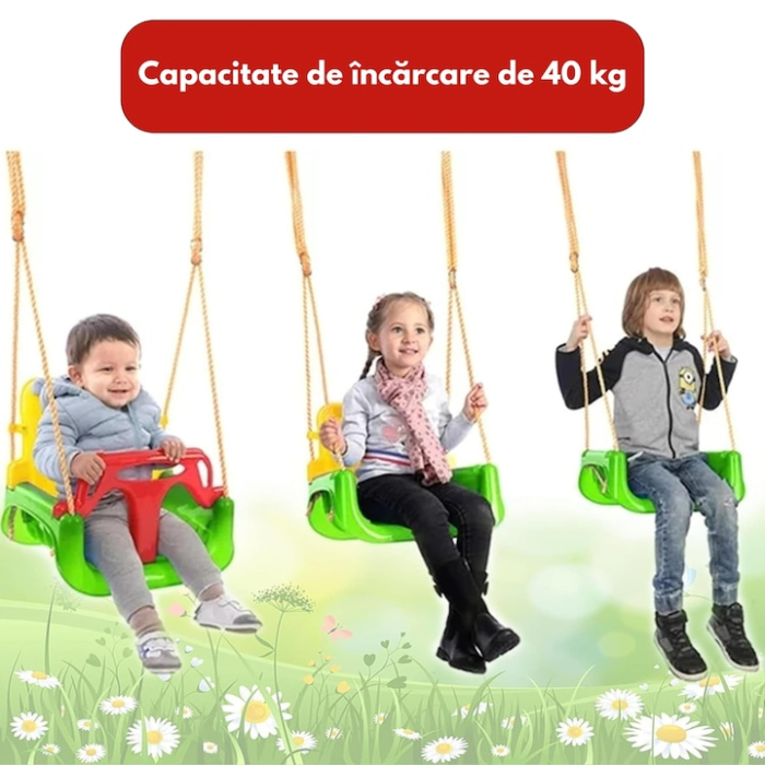 Leagan pentru Copii, 3 in 1, VarioShop®, Bara Protectie Detasabila, Centura Siguranta, Inele Prindere, Franghie Ajustabila 1.8 m, Spatar Detasabil, Functie Anti Rasturnare, 43 x 35 x 38 cm, Multicolo [6]