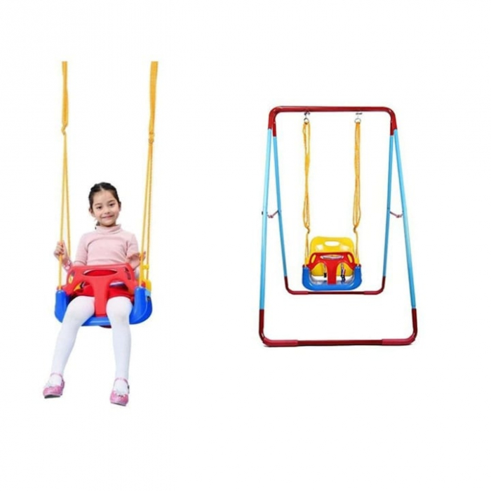 Leagan pentru Copii, 3 in 1, VarioShop®, Bara Protectie Detasabila, Centura Siguranta, Inele Prindere, Franghie Ajustabila 1.8 m, Spatar Detasabil, Functie Anti Rasturnare, 43 x 35 x 38 cm, Albastru [6]