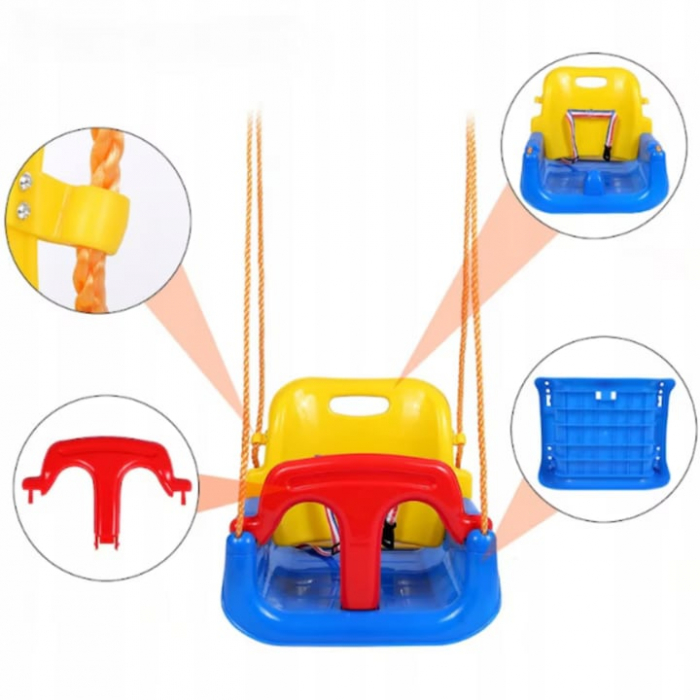 Leagan pentru Copii, 3 in 1, VarioShop®, Bara Protectie Detasabila, Centura Siguranta, Inele Prindere, Franghie Ajustabila 1.8 m, Spatar Detasabil, Functie Anti Rasturnare, 43 x 35 x 38 cm, Albastru [11]