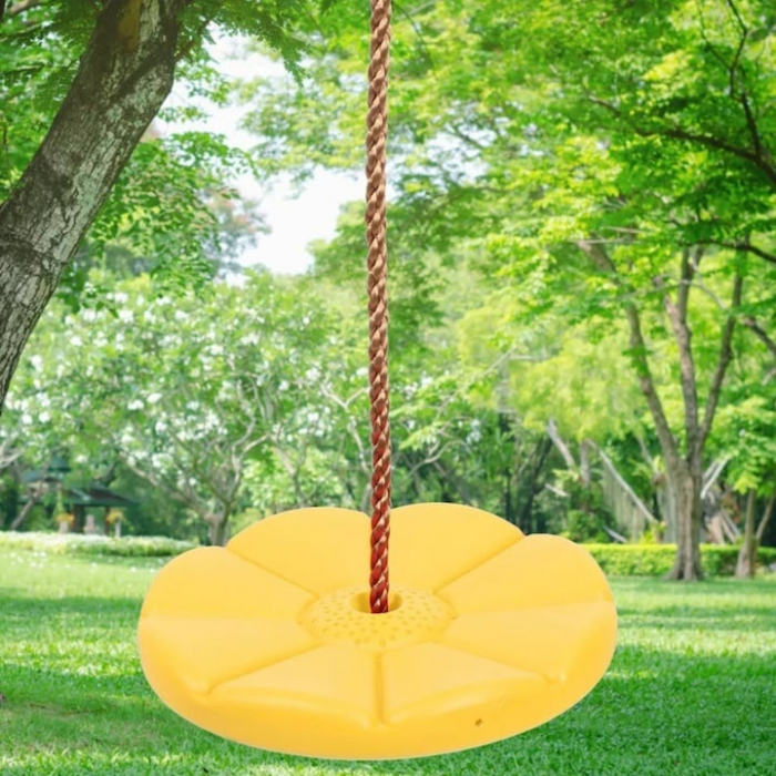 Leagan pentru copii din plastic VarioShop®, Rotund, Fara Spatar, Stabil si Usor, Franghie Inclusa, Rezistent 75 kg, Dimensiuni 27 x 4 cm, Galben [7]