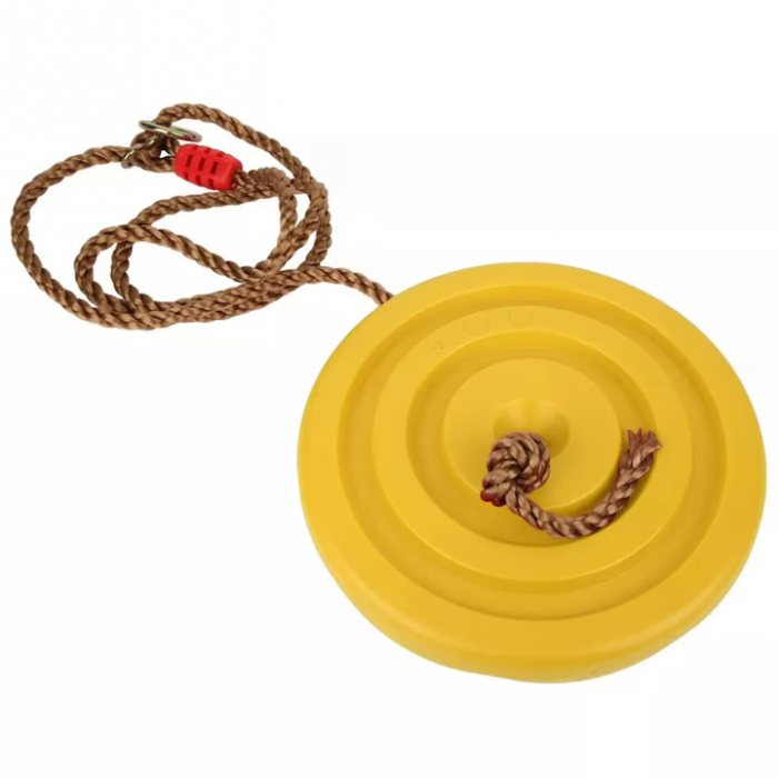 Leagan pentru copii din plastic VarioShop®, Rotund, Fara Spatar, Stabil si Usor, Franghie Inclusa, Rezistent 75 kg, Dimensiuni 27 x 4 cm, Galben [10]