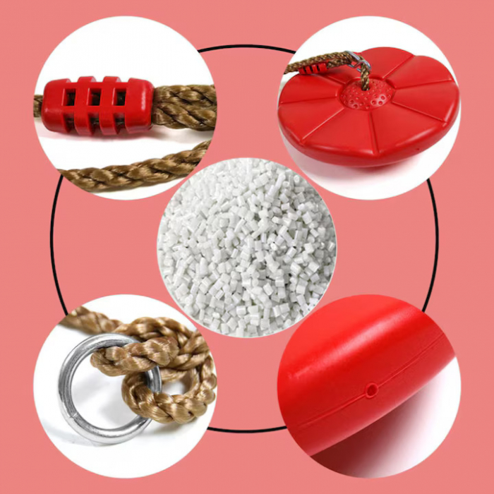Leagan pentru copii din plastic VarioShop®, Rotund, Fara Spatar, Stabil si Usor, Franghie Inclusa, Rezistent 75 kg, Dimensiuni 27 x 4 cm, Rosu [5]