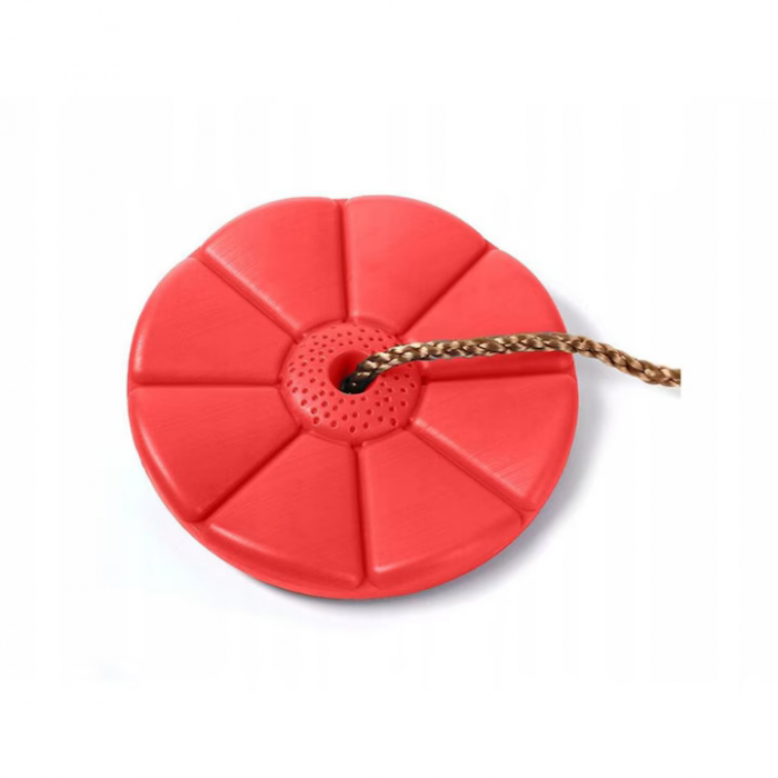 Leagan pentru copii din plastic VarioShop®, Rotund, Fara Spatar, Stabil si Usor, Franghie Inclusa, Rezistent 75 kg, Dimensiuni 27 x 4 cm, Rosu [10]