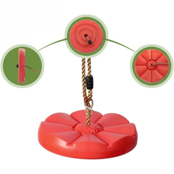 Leagan pentru copii din plastic VarioShop®, Rotund, Fara Spatar, Stabil si Usor, Franghie Inclusa, Rezistent 75 kg, Dimensiuni 27 x 4 cm, Rosu [7]
