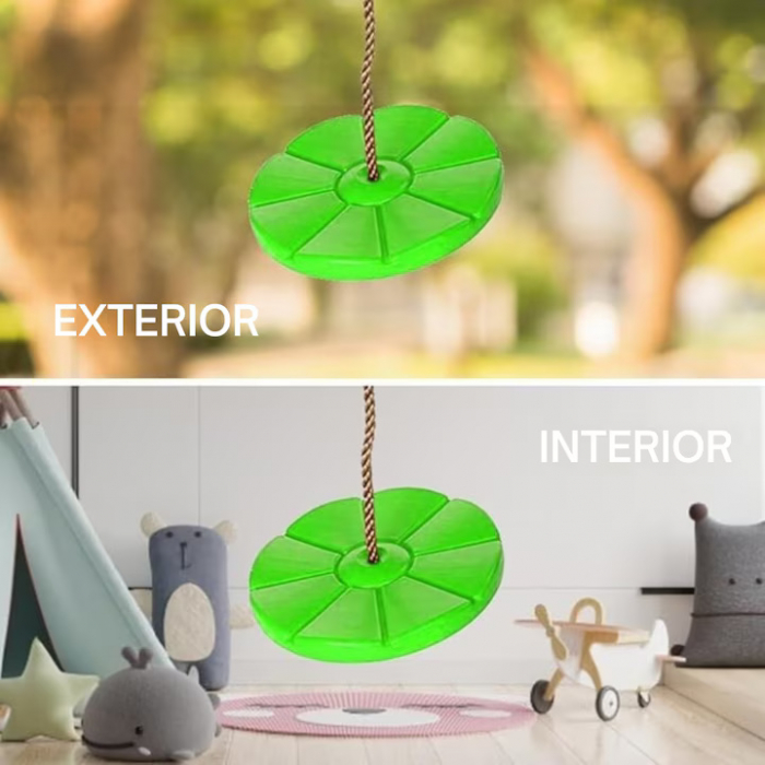 Leagan pentru copii din plastic VarioShop®, Rotund, Fara Spatar, Stabil si Usor, Franghie Inclusa, Rezistent 75 kg, Dimensiuni 27 x 4 cm, Verde [10]
